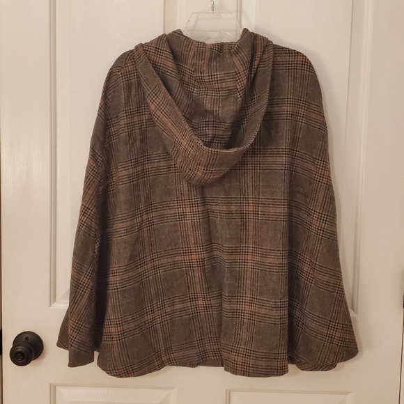 BB Dakota Calhoun Plaid Hooded Cape Poncho - Size Small - Picture 3 of 5